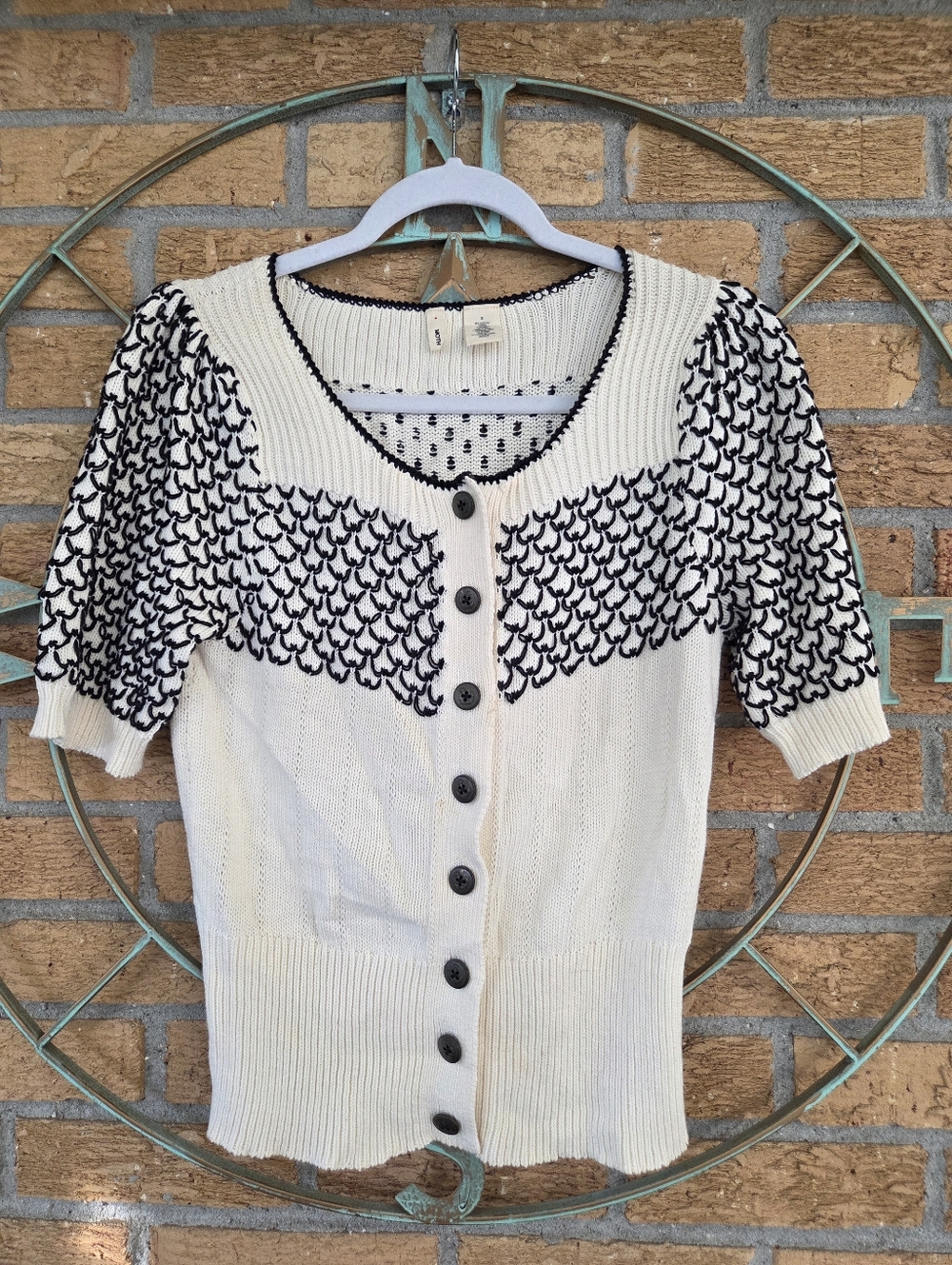 Anthropologie Moth Mermaid Lore Cardigan Short Sleeve Sweater Size Small